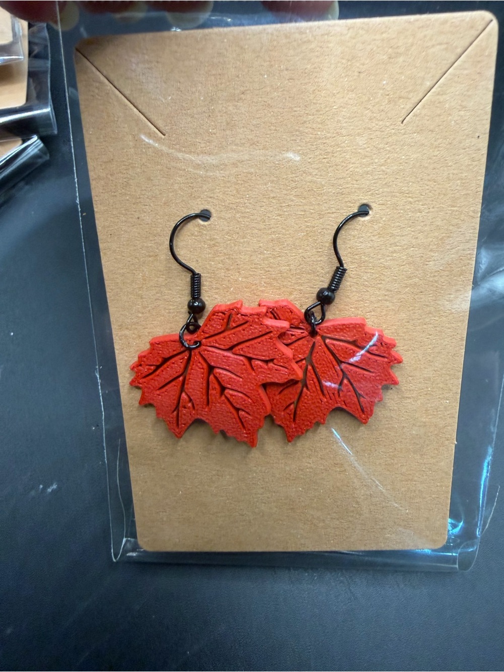 3d printed Red Leaf Dangle Earrings for Women